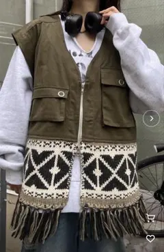 etsinta リメイクミリタリーカウチンフリンジベスト