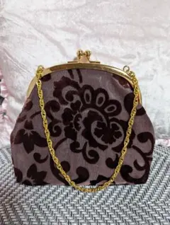 ブラウンベロアガマ口バッグ