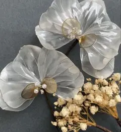 アメリカンフラワー髪飾り　胡蝶蘭　成人式　卒業式　結婚式　ヘッドドレス:A