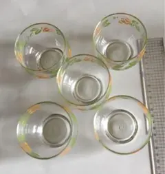 ガラス小鉢 5客セット 花柄 レトロ