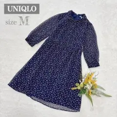 【ユニクロ】UNIQLO シフォン プリントワンピース （七分袖） 花柄 M ○