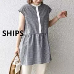 シップス〈手洗い可能〉ペプラムブロードブラウス ブラック系 FREE