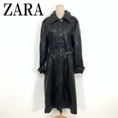 LA9155 ZARA ザラ フェイクレザーロングコート 黒 ポリエステル XL