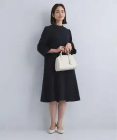 UNITED ARROWS シルク×麻 フリンジワンピース ブラック 38