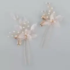 花とパールの髪飾り 2点セット 結婚式 ヘアアクセサリー 成人式 振袖 ピンク