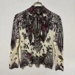 【Chamois】（F）ニット ペイズリー柄 バラモチーフ スパンコール 花柄