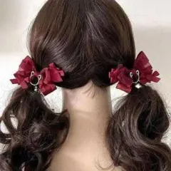レッド リボン ヘアアクセ ヘアクリップ 2個セット ゴスロリ ビジュアル系