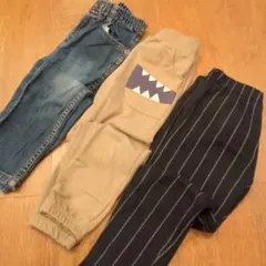 デニム・恐竜デザイン・ストライプパンツセット 110cm