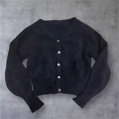 JEWEL CHANGES ラクーン　Vネック カーディガン　ふわふわ　ネイビー