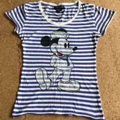 値下げ！ミッキーボーダーTシャツ　Mサイズのサムネイル