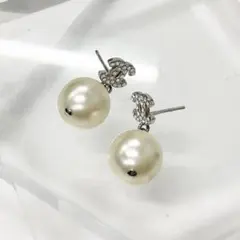 シャネル ピアス ココマーク ラインストーン パール シルバー
