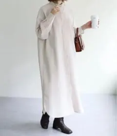 新品　ディスコート バンドカラーロングワンピース アイボリー