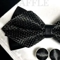 蝶ネクタイ・ポケットチーフ ブラック レンガ模様　ボウタイ 挙式 新郎 Oc