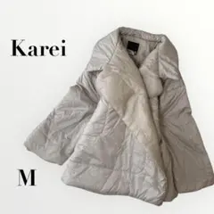 美品　カレイ 中綿ショートコート 襟ボリューム ベージュ M 小顔　リボン　軽量