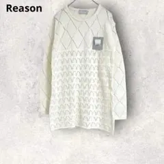 【新品】Reason 長袖セーター　ニット　薄地　M アイボリー　綿混　透け感