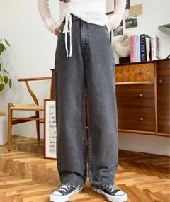 【美品】moment＋　デニム&ツイルストレートパンツ