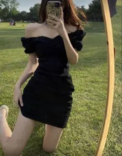 ブラックボディコンドレス 手袋 ティアラセット パーティー オフショルダー