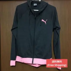 PUMA フード付きジャージジャケット ダークグレー/ピンク