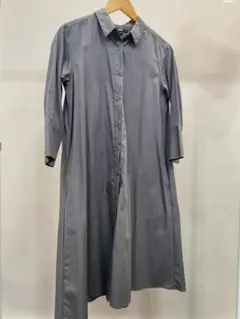 グレー シャツワンピース 七分袖