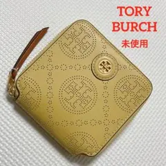 未使用　TORY BURCHレザーラウンドジップ二つ折り財布　イエロー