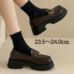 チャンキーヒール ローファー バックル装飾 厚底