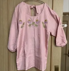 花柄刺繍 割烹着 サーモンピンクのサムネイル
