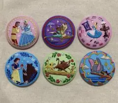 刺繍缶バッジ　シンデレラ　アラジン　アリス　白雪姫　ライオンキング　ダンボ