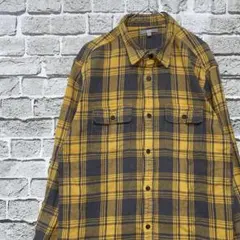 ユニクロ　ネルシャツ　チェックイエローグレー　XL 1012
