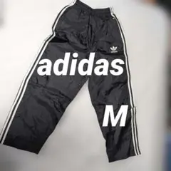 adidas レトロデザイン ナイロンワイドパンツ M