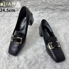 【バックル付】ローファーパンプス レザー ブラック 黒 24.5cmのサムネイル