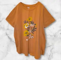 ソノマ 花柄 Tシャツ クルーネック半袖 XL 橙 綿 体系カバー ゆったりのサムネイル