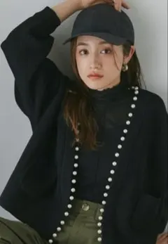 NANO パール畦編スポンディッシュポケットカーデ　パール　カーディガン　ナノ