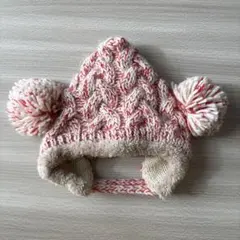 【未使用・美品】 Love&Peace&Money赤と白のポンポン付きニット帽