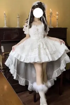 ホワイトロリータドレス フリル付き