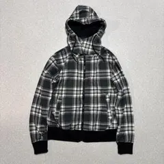 チェック柄　Y2K フード付きジップアップジャケット　archive ダークコア
