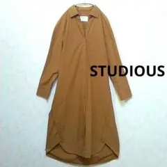 STUDIOUSスキッパーロングシャツワンピース ブラウン ロングカーディガン
