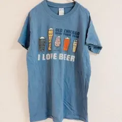 ギルダン プリントTシャツ クルーネック半袖 S 青 綿 お出かけ普段着のサムネイル