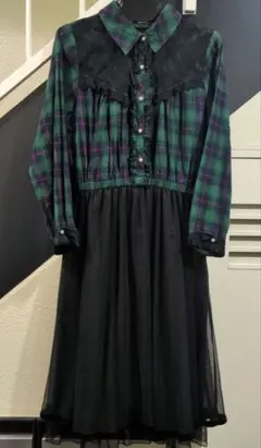 axes femme チェック柄ワンピース M フェミニン グリーン