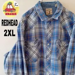 USA古着 REDHEAD ネルシャツ　2XL ブルー　ホワイト　オンブレ