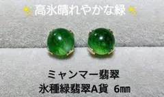 ✨高氷晴れやかな緑✨ ミャンマー翡翠 氷種緑翡翠A貨 一粒ピアス 6㎜