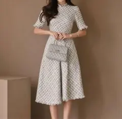 ツイード　Aライン　膝丈ワンピース　DHOLIC