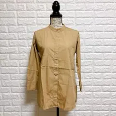 インディヴィ 綿100% ベージュ ロングシャツ 05 ゆったり 上品