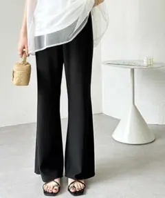 GeeRA レイヤード セルフカット セミフレアイージーパンツ S ブラック 黒