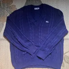 LACOSTE ネイビー　ケーブルニットセーター フランス製