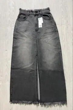 新品　タグ付　WEGO フリンジデニムスカート　ロング　黒　ブラック