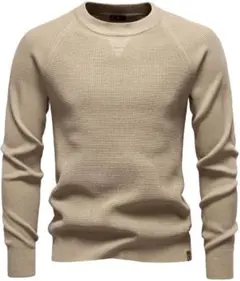 ニットセーター メンズ セーター 丸首 長袖 Lサイズ　カーキ　　　　　同