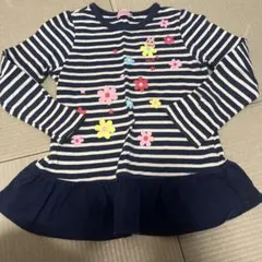 ミキハウス　ホットビスケット　長袖カットソー 花柄 ストライプ 100cm