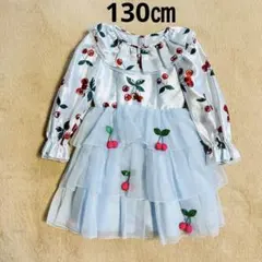 キッズ 子どもドレス ワンピース 女の子 発表会 七五三チェリー柄フリル付き