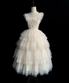 クリーム色 フリル付きロリータドレス