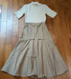 ZARA カットソーワンピース 半袖 ホワイト/ベージュ